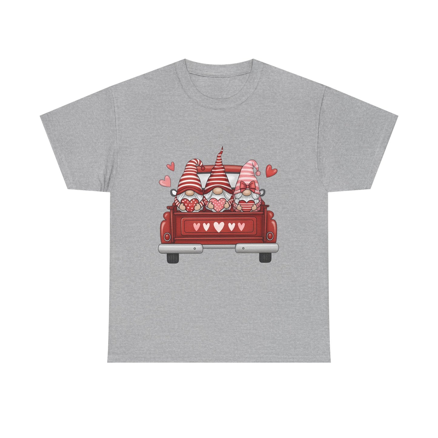 Valentine Gnome T-Shirt – Cute Love-Themed Graphic Tee with Red Truck Design