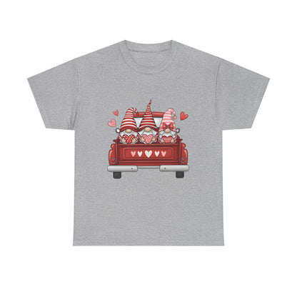 Valentine Gnome T-Shirt – Cute Love-Themed Graphic Tee with Red Truck Design
