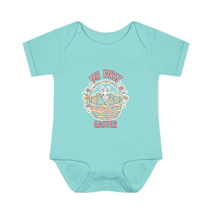 My First Easter Baby Bodysuit – Bunny Basket Onesie, Infant Easter Outfit, Newborn First Easter Gift, Spring Baby Clothes
