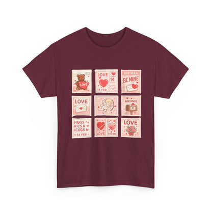 Wear Your Heart on Your Sleeve with the Vintage Valentine Stamp Collection T-Shirt