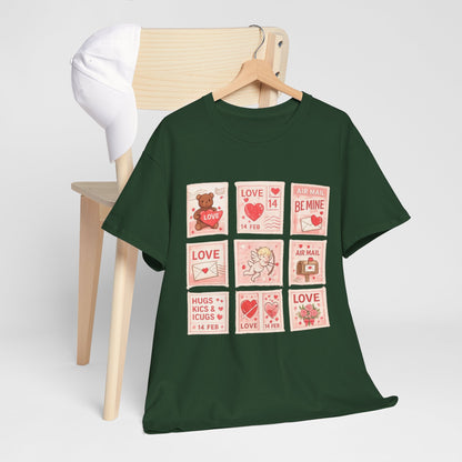 Wear Your Heart on Your Sleeve with the Vintage Valentine Stamp Collection T-Shirt