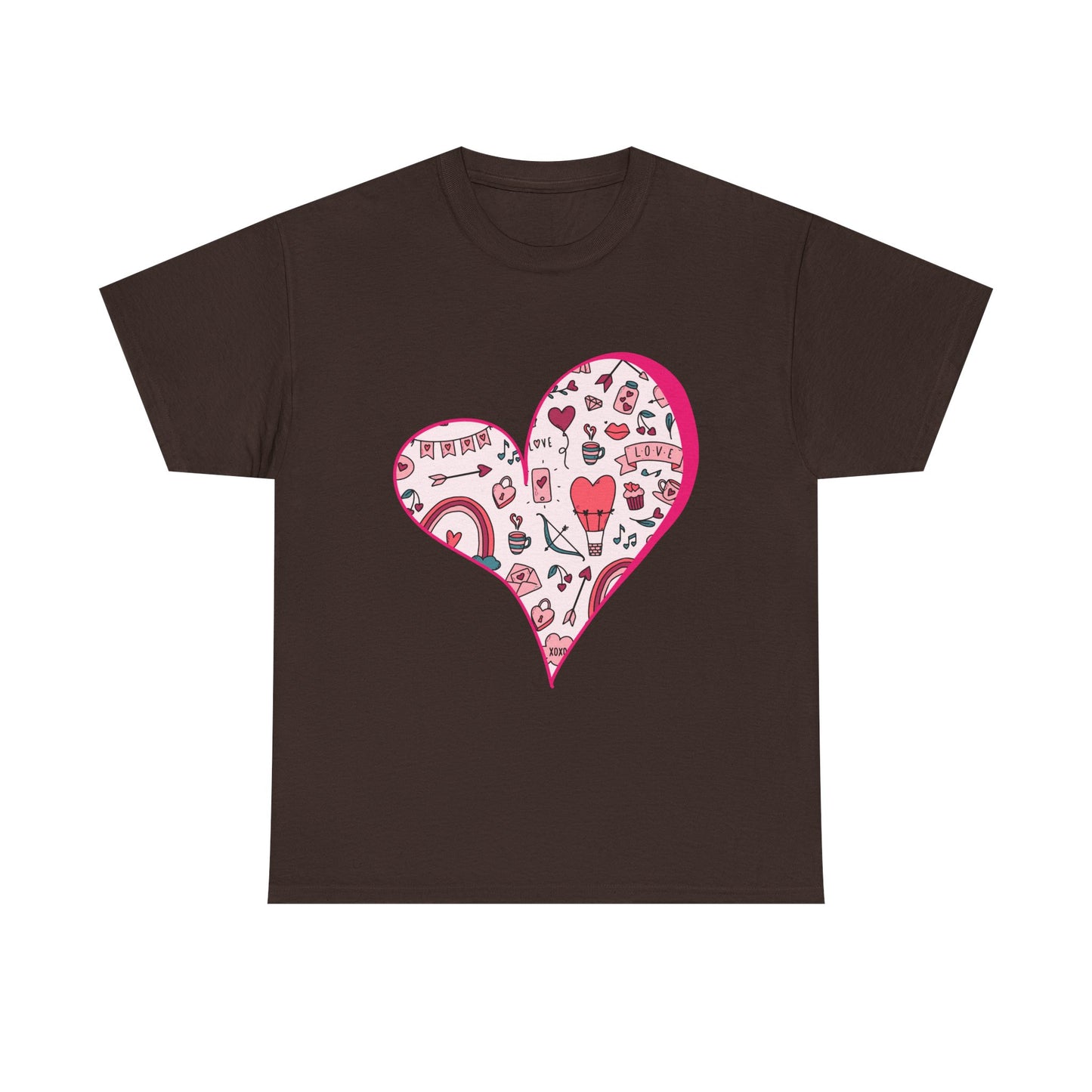 Valentine Heart Graphic T-Shirt – Cute Love-Themed Tee with Pink Doodle Design