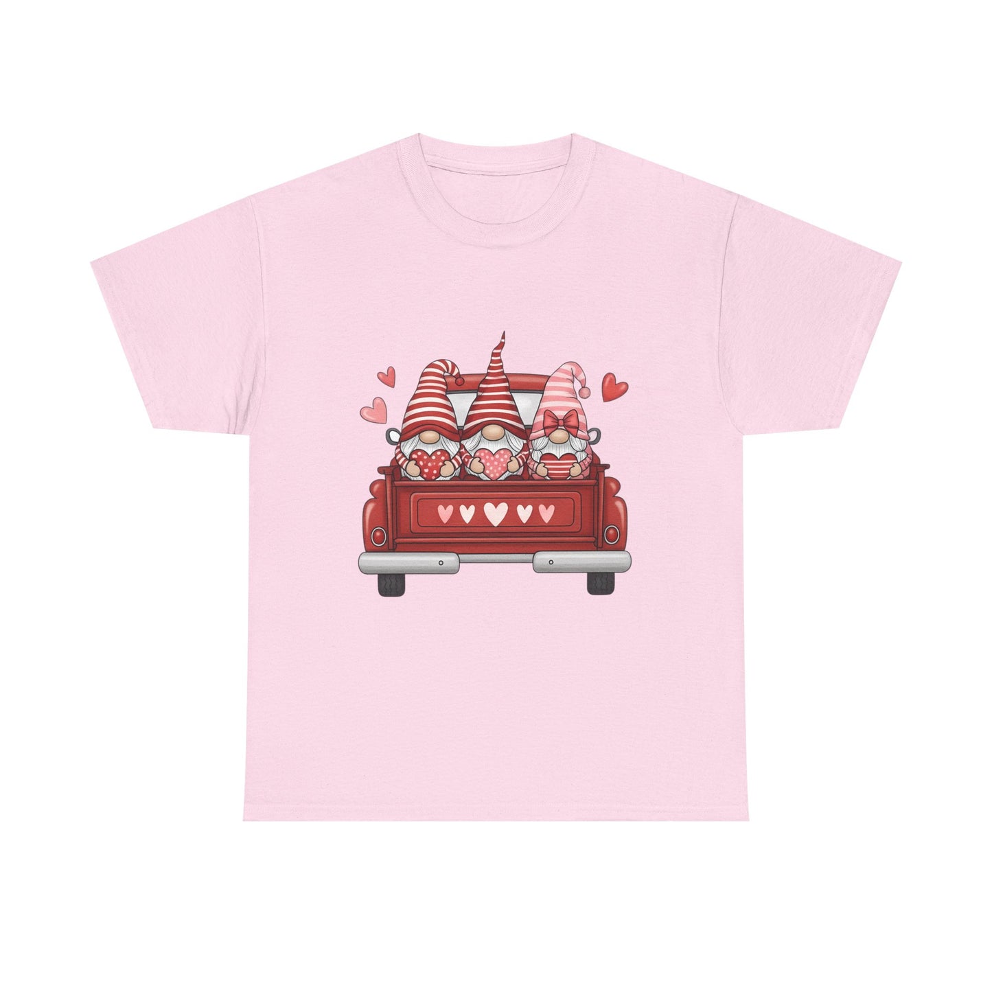 Valentine Gnome T-Shirt – Cute Love-Themed Graphic Tee with Red Truck Design