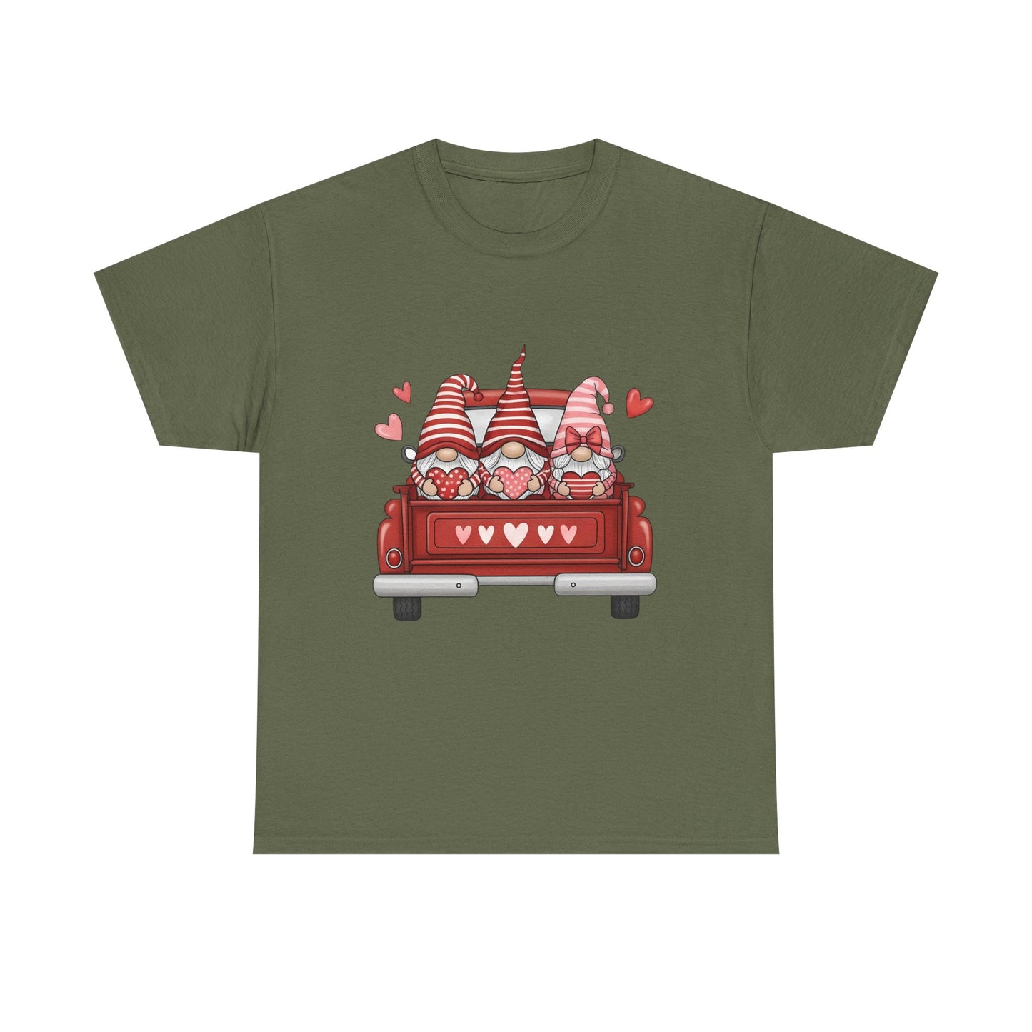 Valentine Gnome T-Shirt – Cute Love-Themed Graphic Tee with Red Truck Design