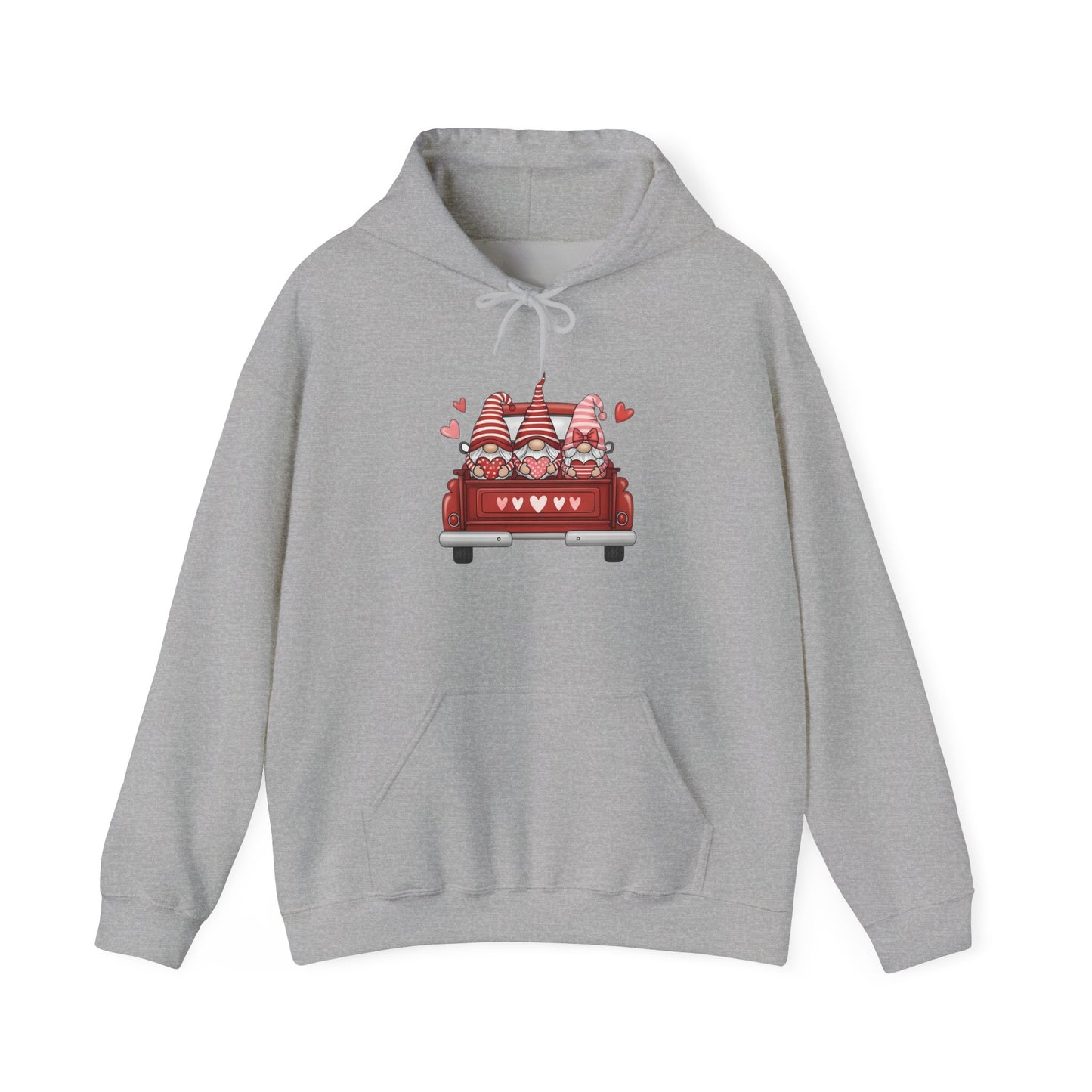 Valentine Gnome Hoodie – Cozy Love-Themed Graphic Hoodie with Red Truck Design