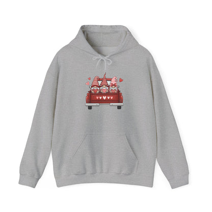 Valentine Gnome Hoodie – Cozy Love-Themed Graphic Hoodie with Red Truck Design
