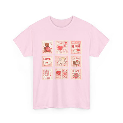 Wear Your Heart on Your Sleeve with the Vintage Valentine Stamp Collection T-Shirt