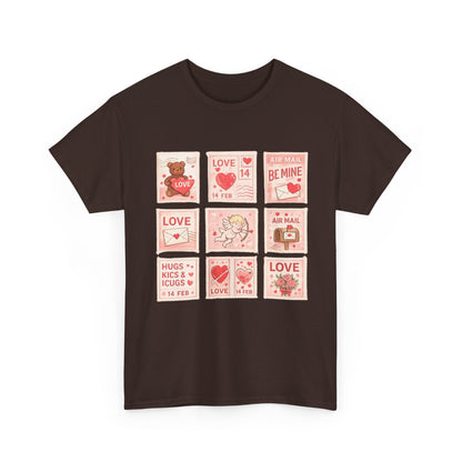Wear Your Heart on Your Sleeve with the Vintage Valentine Stamp Collection T-Shirt