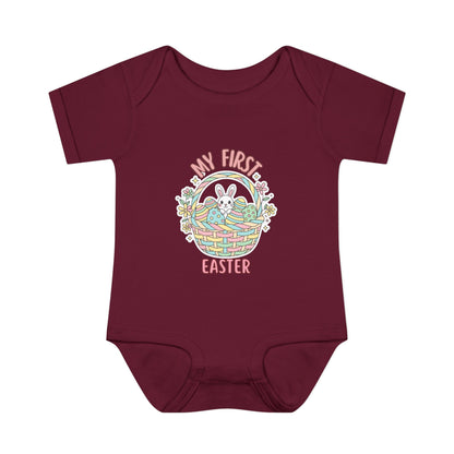 My First Easter Baby Bodysuit – Bunny Basket Onesie, Infant Easter Outfit, Newborn First Easter Gift, Spring Baby Clothes