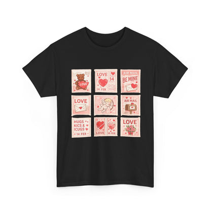 Wear Your Heart on Your Sleeve with the Vintage Valentine Stamp Collection T-Shirt