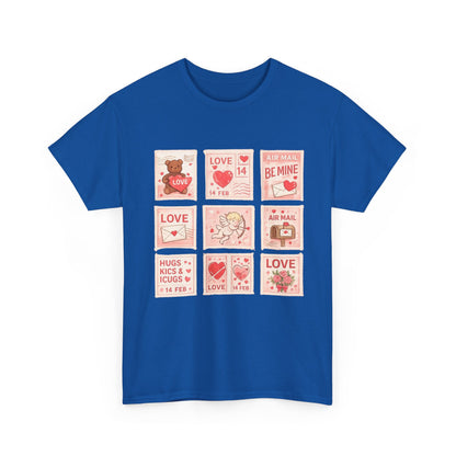 Wear Your Heart on Your Sleeve with the Vintage Valentine Stamp Collection T-Shirt