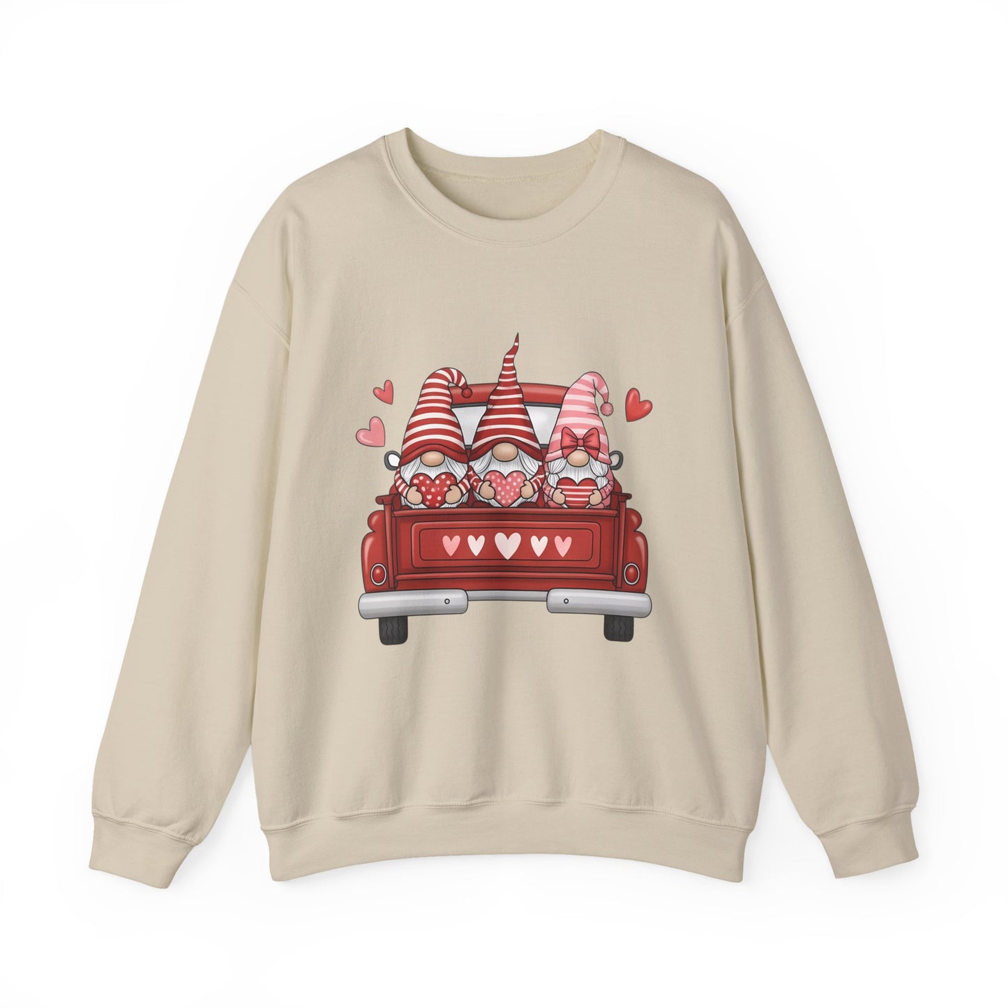 Valentine Gnome Sweatshirt – Cozy Love-Themed Pullover with Red Truck Design