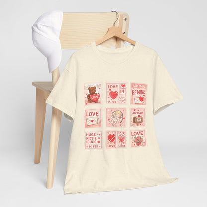 Wear Your Heart on Your Sleeve with the Vintage Valentine Stamp Collection T-Shirt