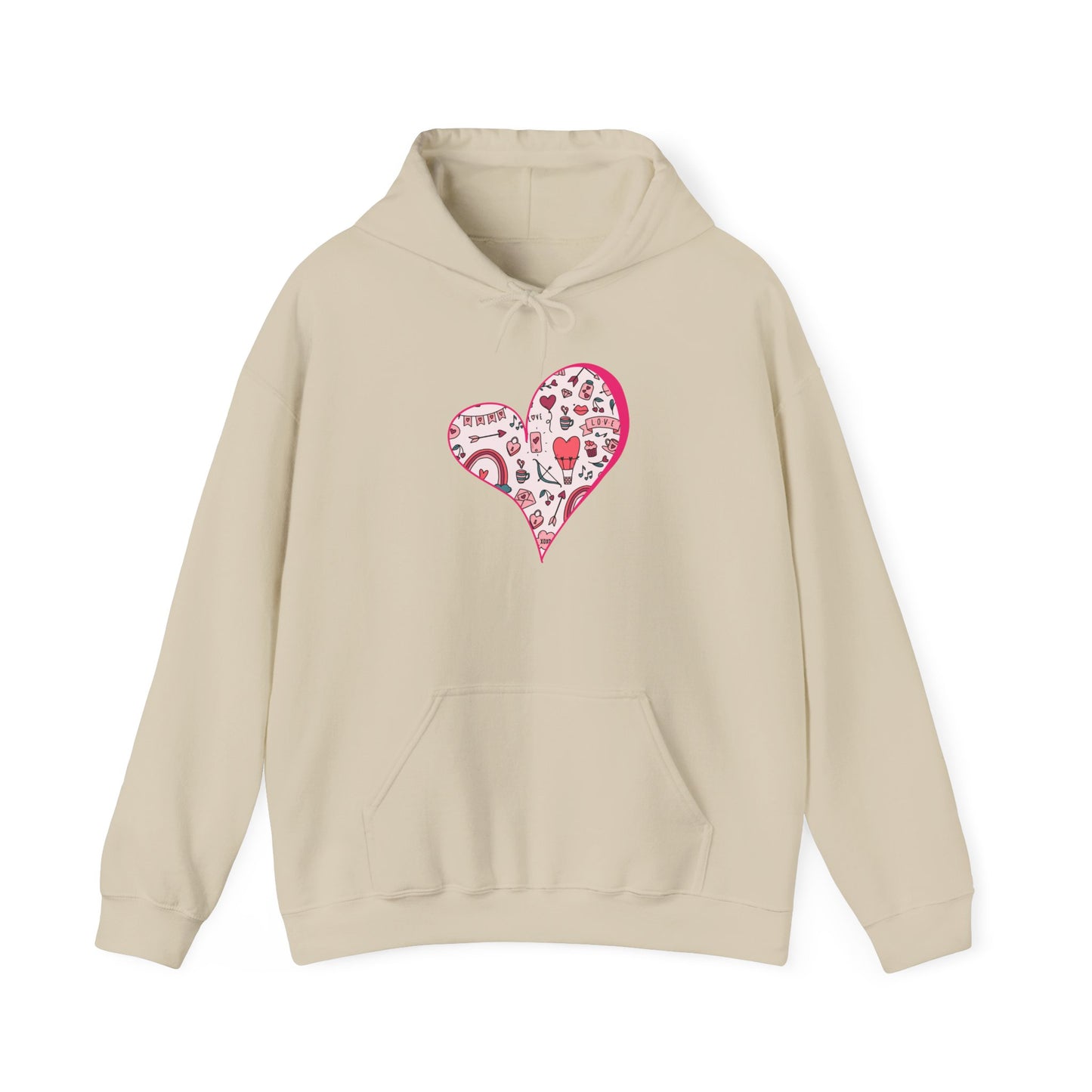 Valentine Heart Hoodie – Cozy Love Doodle Pullover for Everyday Comfort