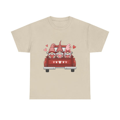 Valentine Gnome T-Shirt – Cute Love-Themed Graphic Tee with Red Truck Design