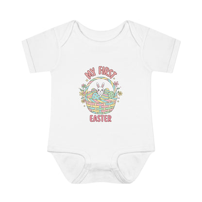 My First Easter Baby Bodysuit – Bunny Basket Onesie, Infant Easter Outfit, Newborn First Easter Gift, Spring Baby Clothes