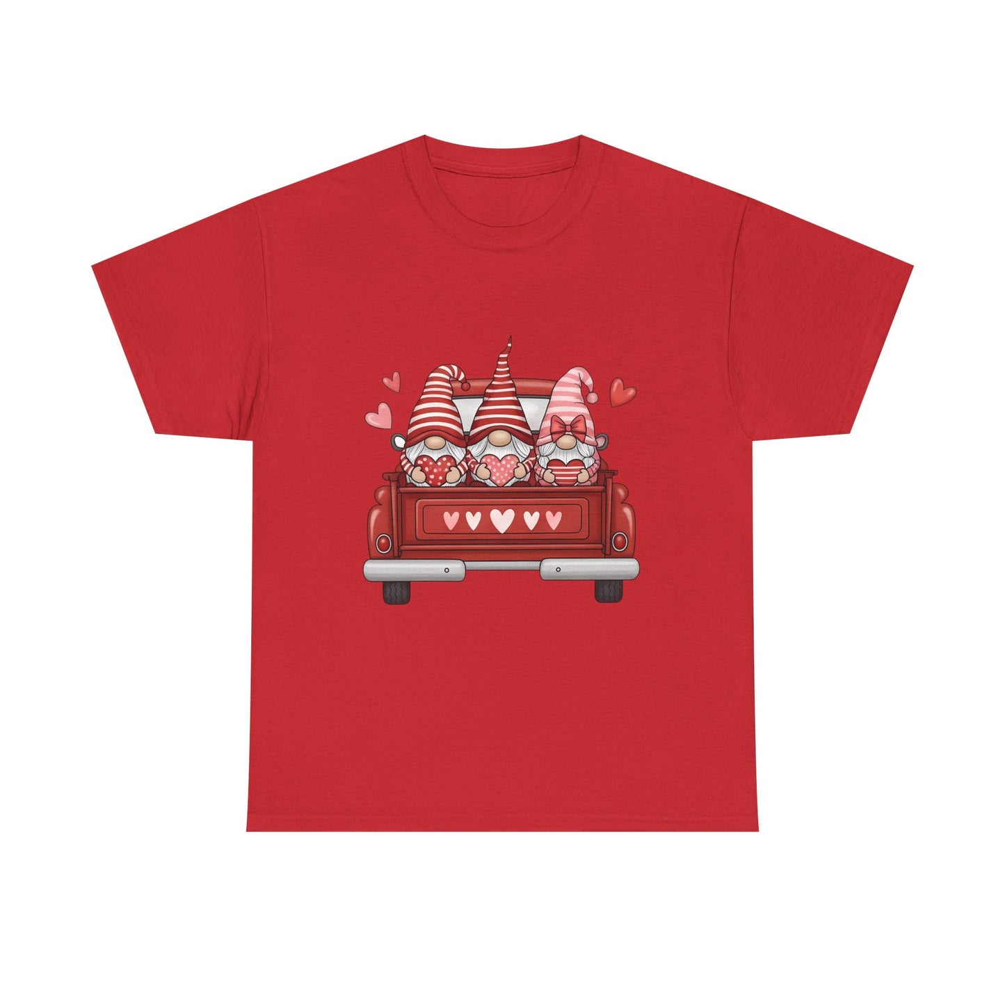 Valentine Gnome T-Shirt – Cute Love-Themed Graphic Tee with Red Truck Design