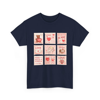 Wear Your Heart on Your Sleeve with the Vintage Valentine Stamp Collection T-Shirt
