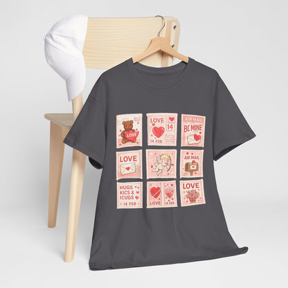 Wear Your Heart on Your Sleeve with the Vintage Valentine Stamp Collection T-Shirt