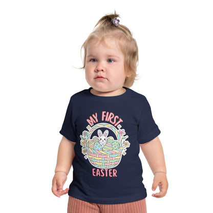 My First Easter Baby Shirt – Bunny Basket Infant Tee, Cute First Easter Outfit, Spring Baby Clothes